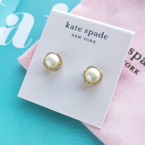 gold that sparkle pave round large pearl studs